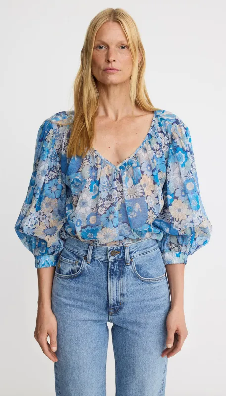 Shirred V-Neck Reversible Blouse made by Smythe