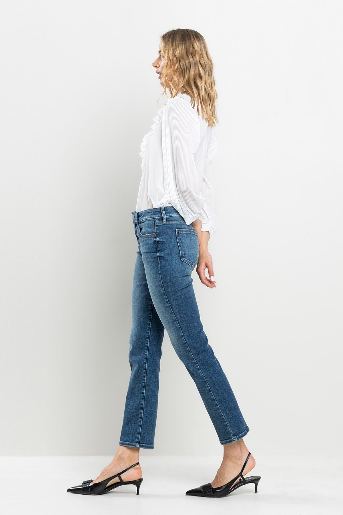MID RISE CROPPED SLIM STRAIGHT JEANS - MEDIUM DARK sold by Sneak Peek product image thumbnail 5