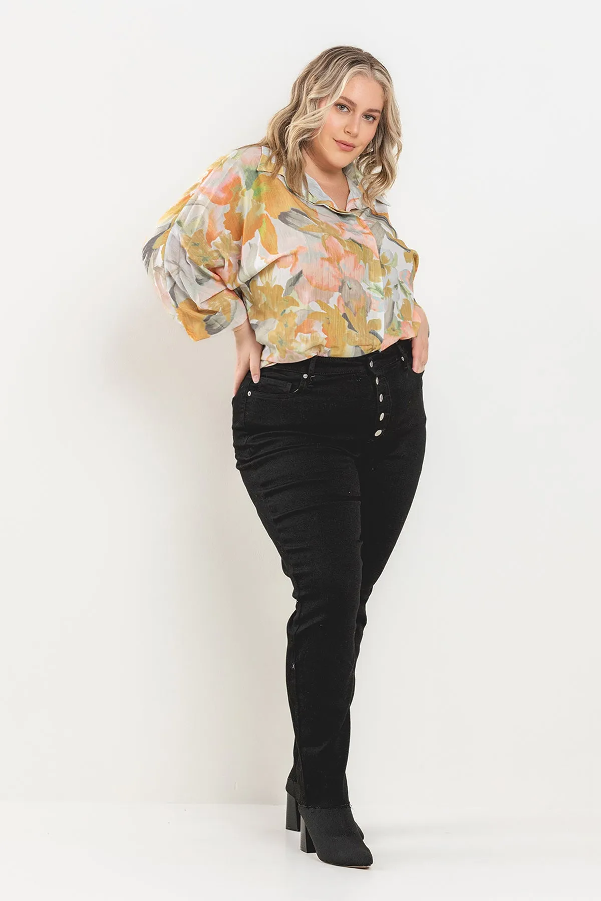 HIGH RISE CROPPED BUTTON FLY SKINNY JEANS - PLUS sold by Sneak Peek product image thumbnail 5