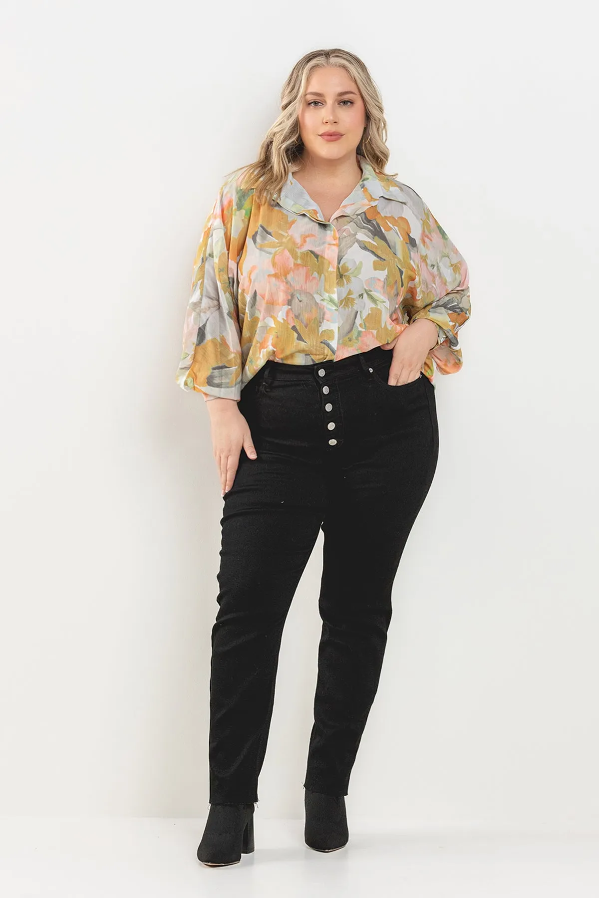 HIGH RISE CROPPED BUTTON FLY SKINNY JEANS - PLUS sold by Sneak Peek