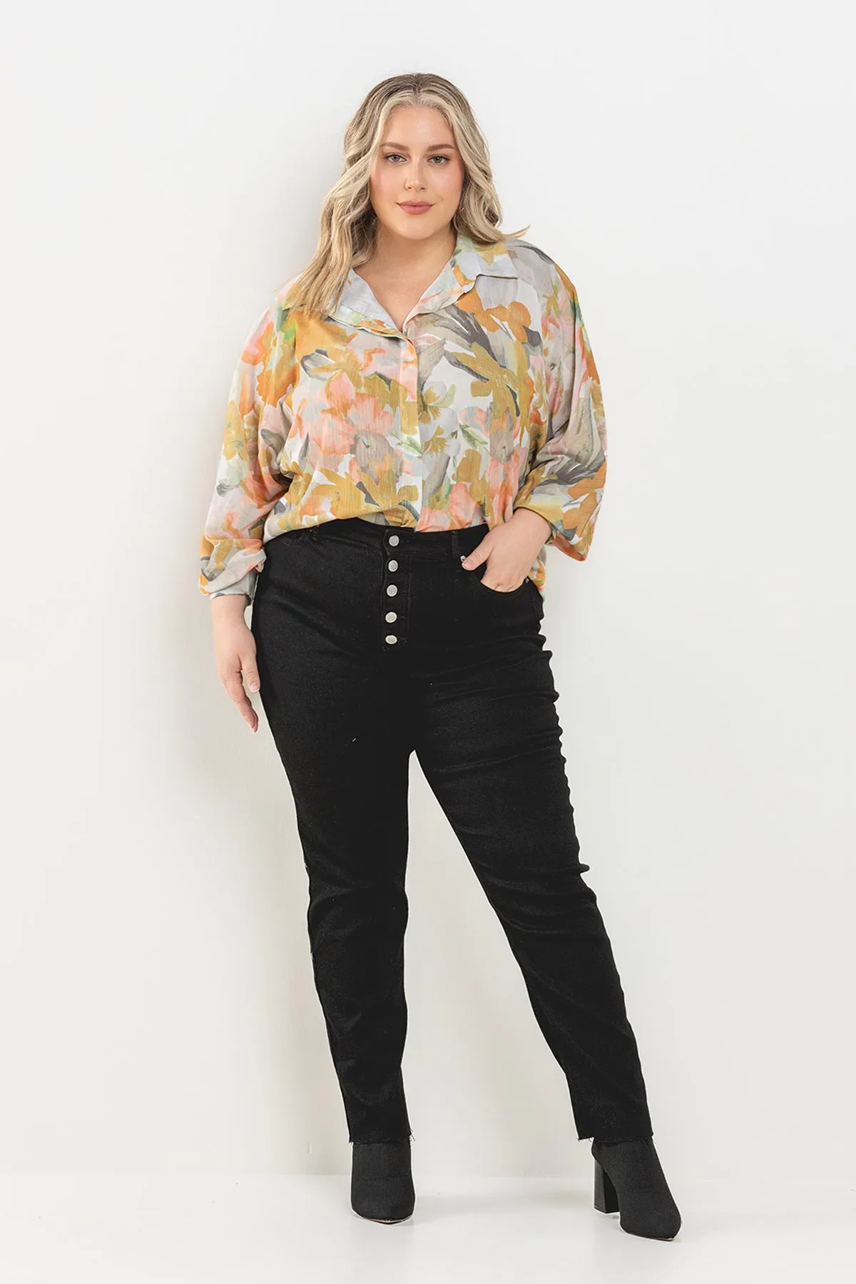 HIGH RISE CROPPED BUTTON FLY SKINNY JEANS - PLUS sold by Sneak Peek product image thumbnail 4