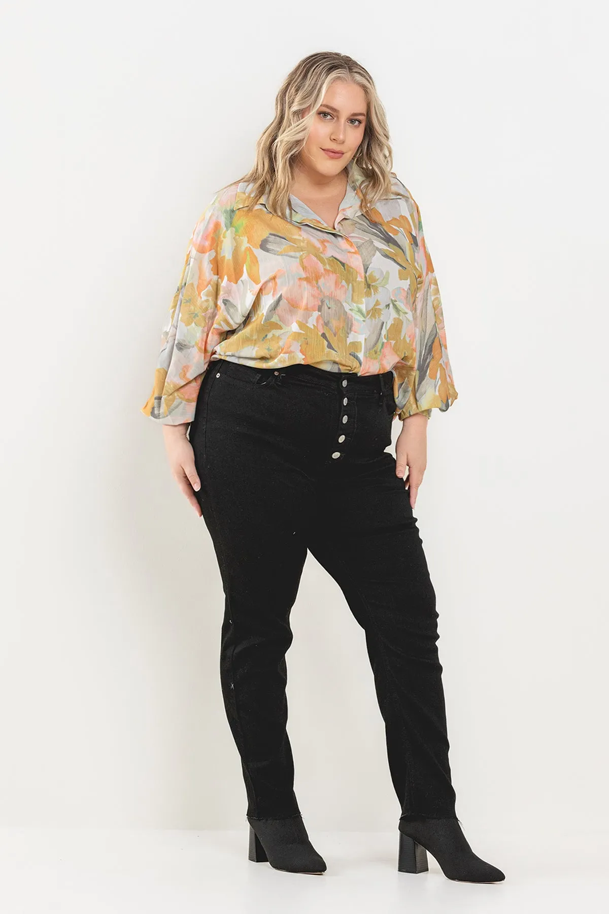 HIGH RISE CROPPED BUTTON FLY SKINNY JEANS - PLUS sold by Sneak Peek product image thumbnail 2