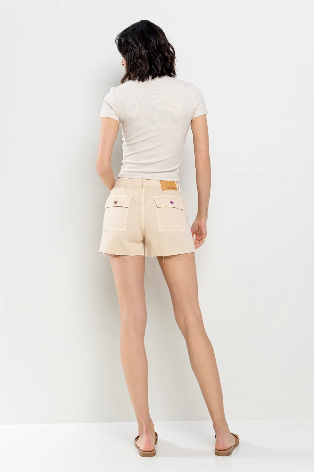 UTILITY RAW CUT HEM SHORTS WITH PORKCHOP POCKETS - BEIGE sold by Sneak Peek product image thumbnail 4