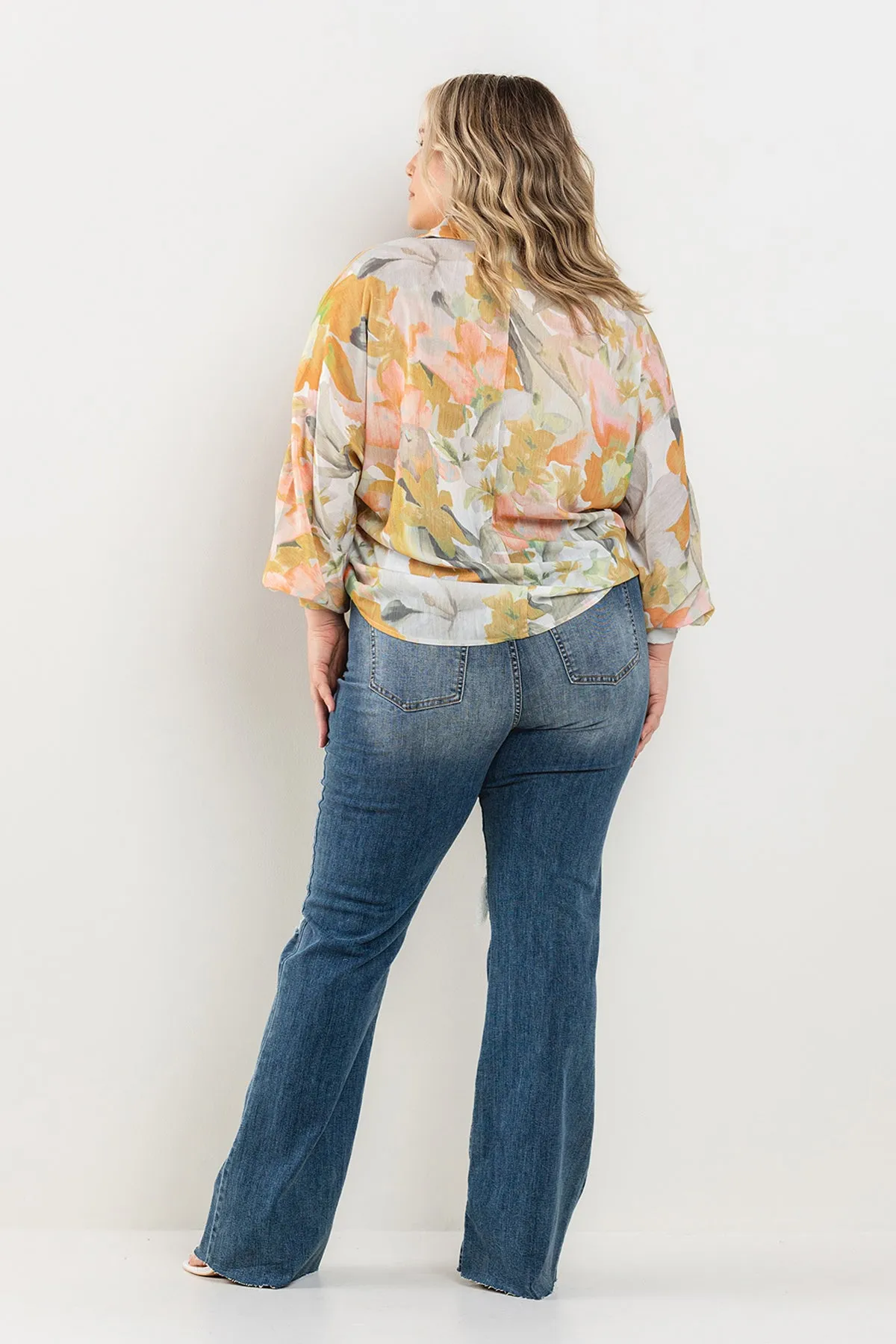 HIGH RISE KNEE DISTRESSED WIDE FLARE LEG JEANS - PLUS sold by Sneak Peek product image thumbnail 5