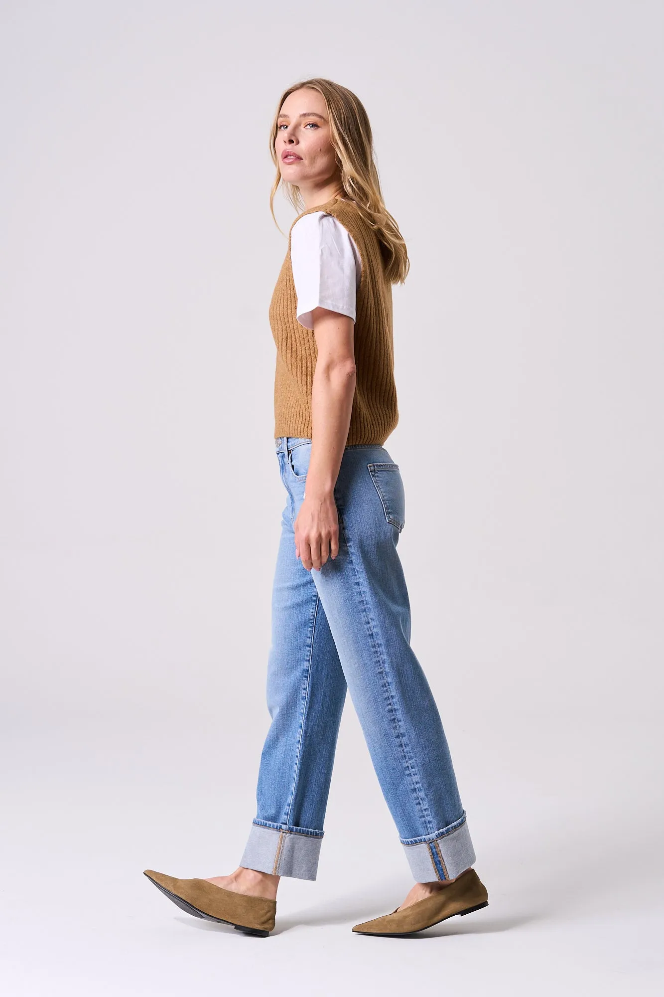 HIGH RISE CUFFED STRAIGHT JEANS - MEDIUM WASH sold by Sneak Peek product image thumbnail 5
