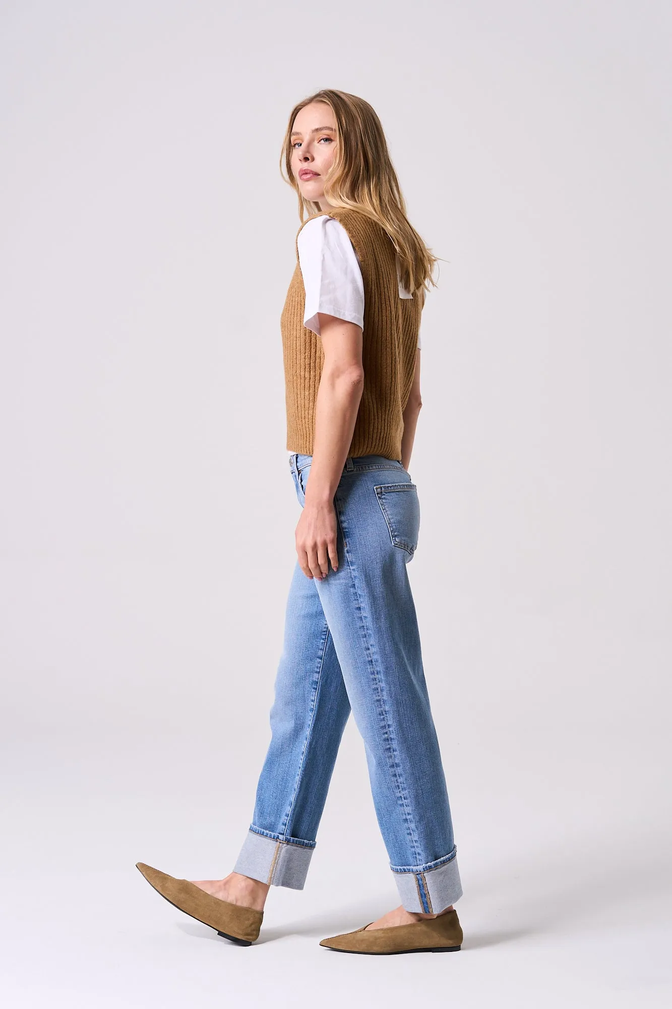 HIGH RISE CUFFED STRAIGHT JEANS - MEDIUM WASH sold by Sneak Peek product image thumbnail 2