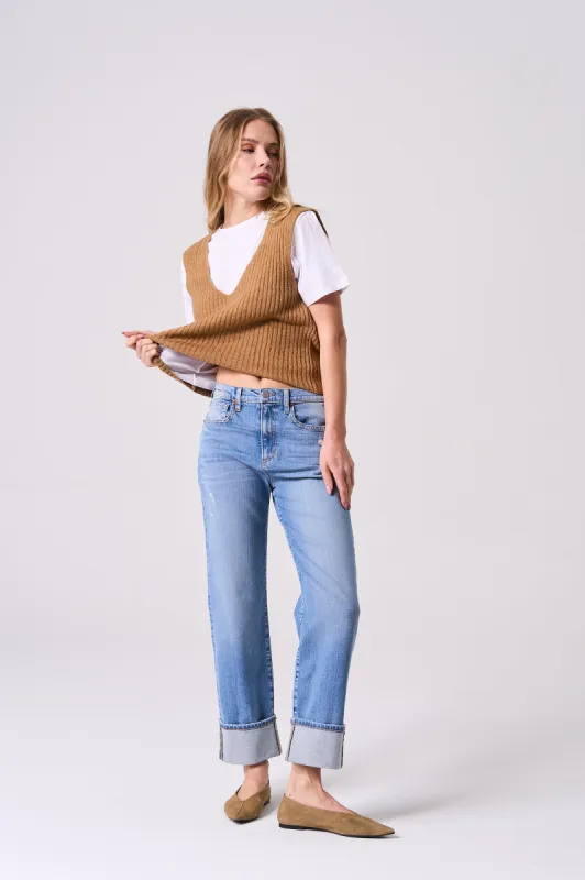 HIGH RISE CUFFED STRAIGHT JEANS - MEDIUM WASH sold by Sneak Peek