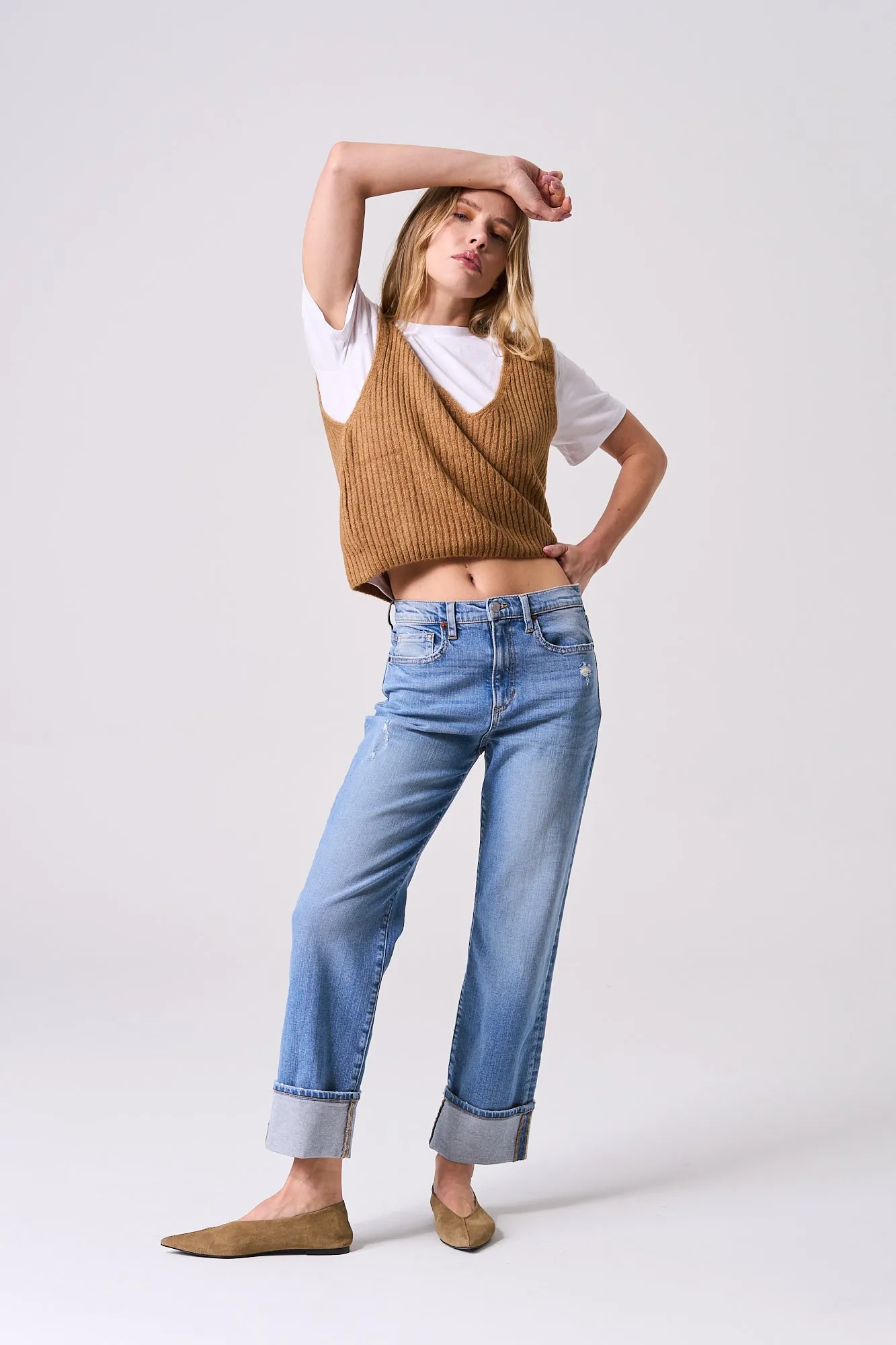 HIGH RISE CUFFED STRAIGHT JEANS - MEDIUM WASH sold by Sneak Peek product image thumbnail 4