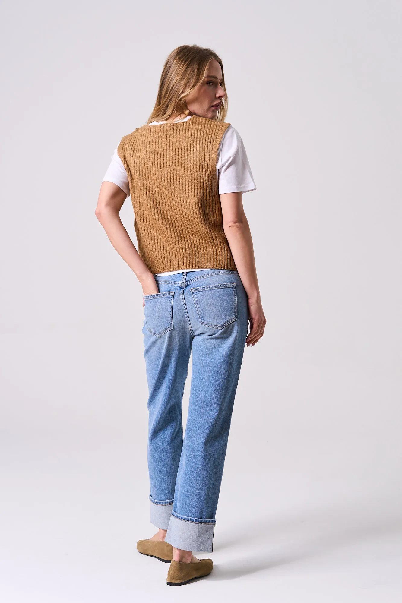 HIGH RISE CUFFED STRAIGHT JEANS - MEDIUM WASH sold by Sneak Peek product image thumbnail 3