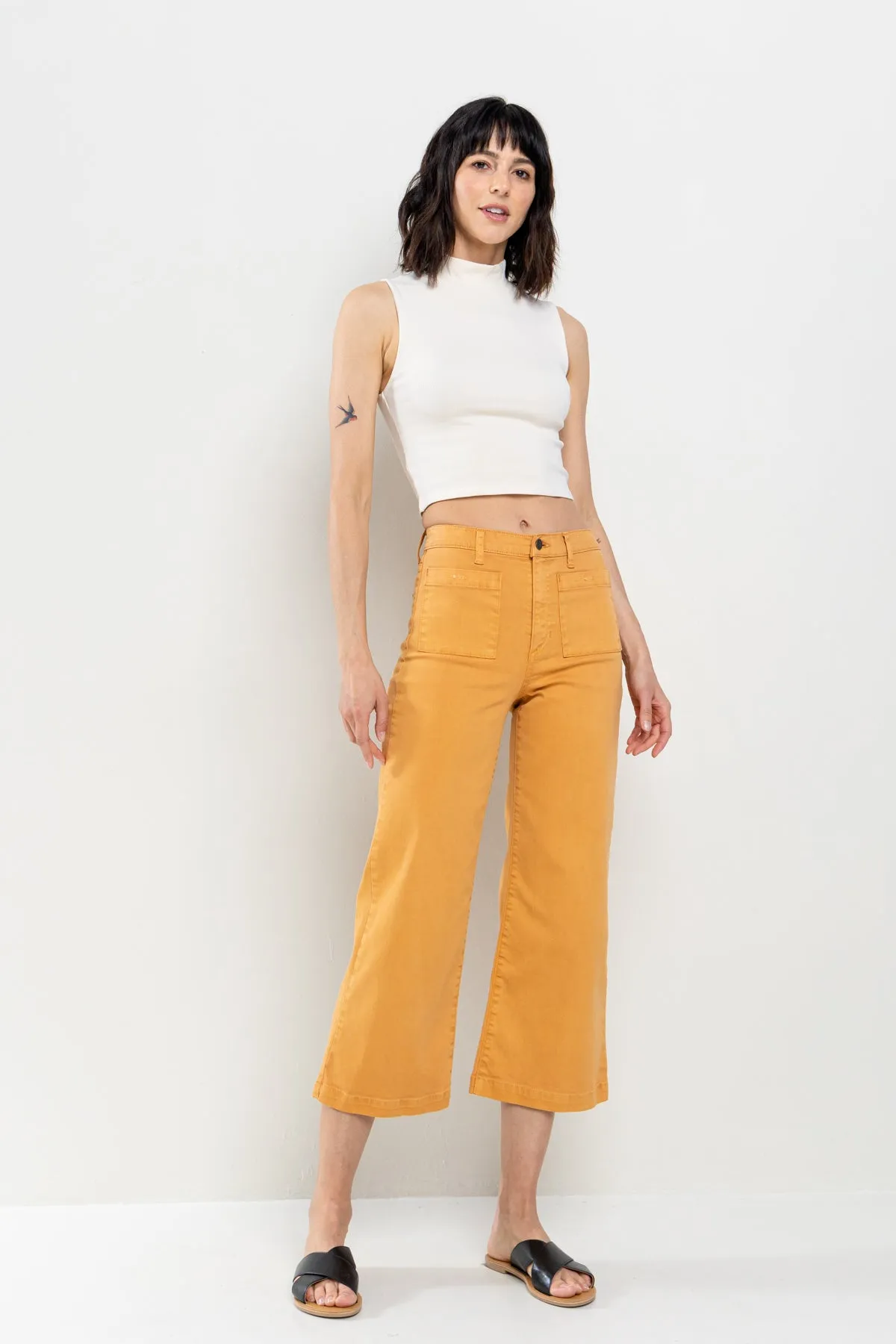 HIGH RISE CROPPED WIDE LEG JEANS - INCA GOLD sold by Sneak Peek product image thumbnail 3