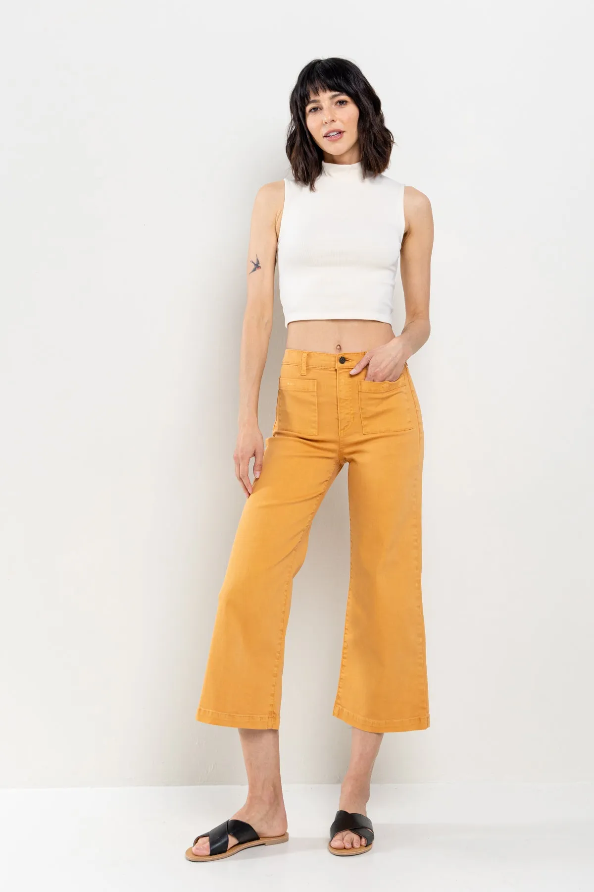 HIGH RISE CROPPED WIDE LEG JEANS - INCA GOLD sold by Sneak Peek product image thumbnail 5