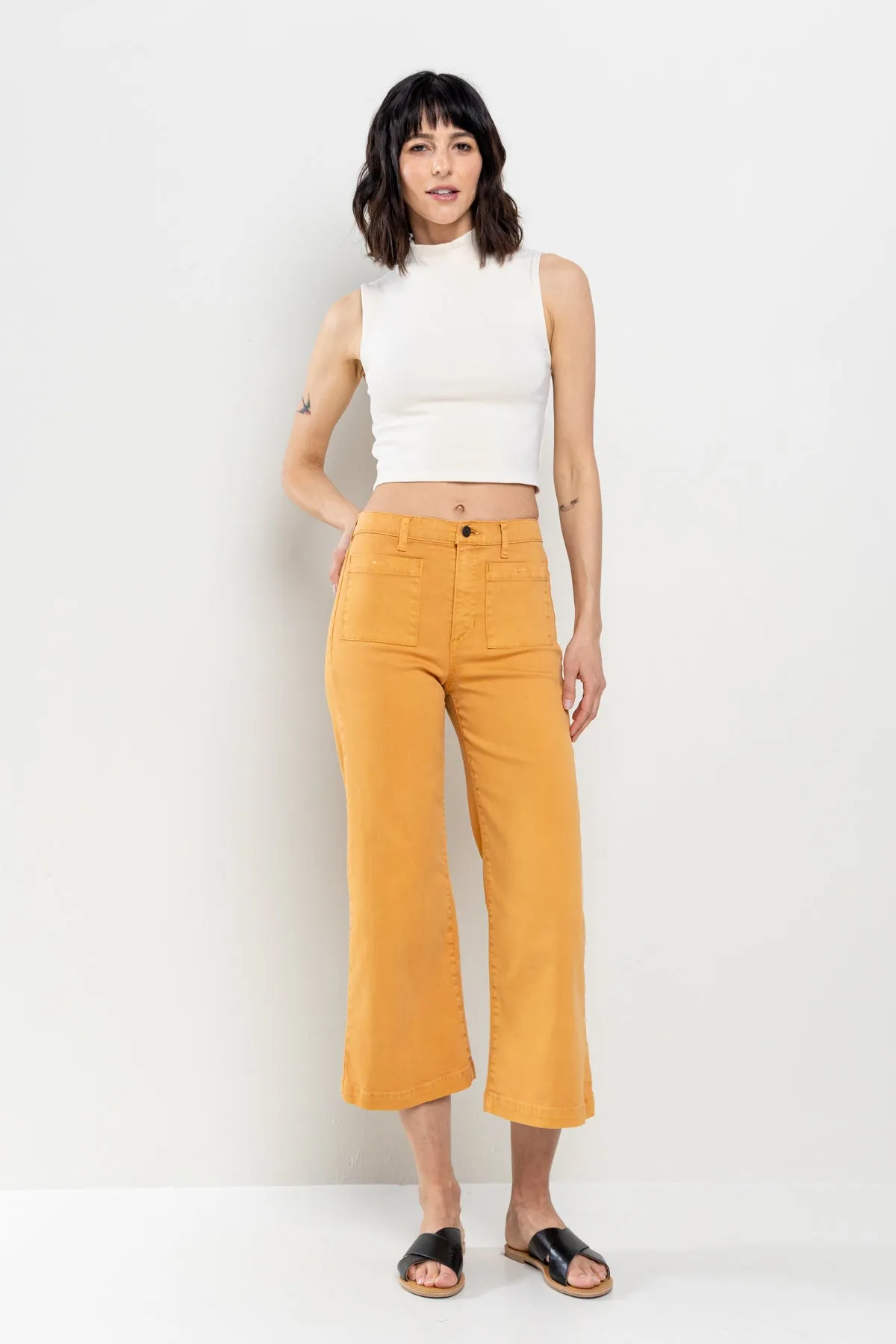 HIGH RISE CROPPED WIDE LEG JEANS - INCA GOLD sold by Sneak Peek
