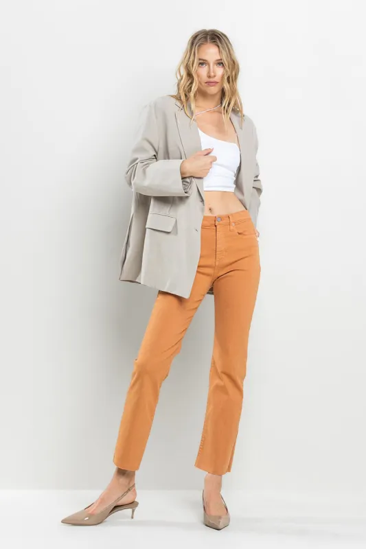 HIGH RISE CROPPED RAW CUT HEM STRAIGHT FIT JEANS - PHEASANT sold by Sneak Peek