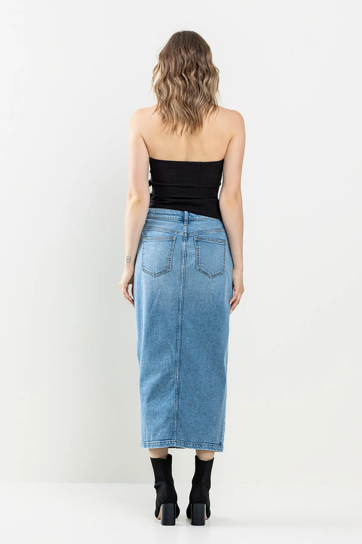 COMFORT STRETCH BUTTON-DOWN MAXI SKIRT - MEDIUM LIGHT sold by Sneak Peek product image thumbnail 4