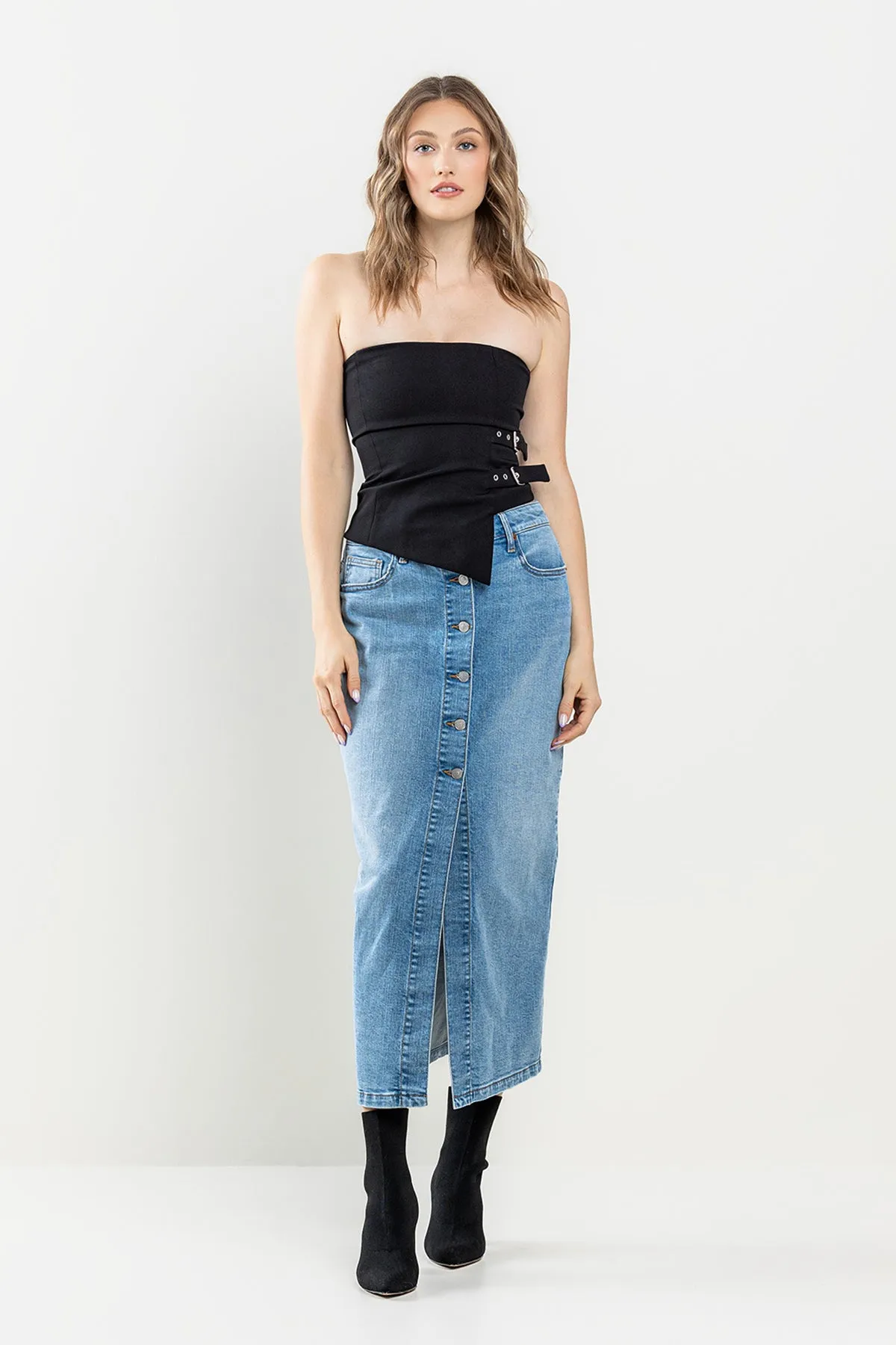 COMFORT STRETCH BUTTON-DOWN MAXI SKIRT - MEDIUM LIGHT sold by Sneak Peek product image thumbnail 2