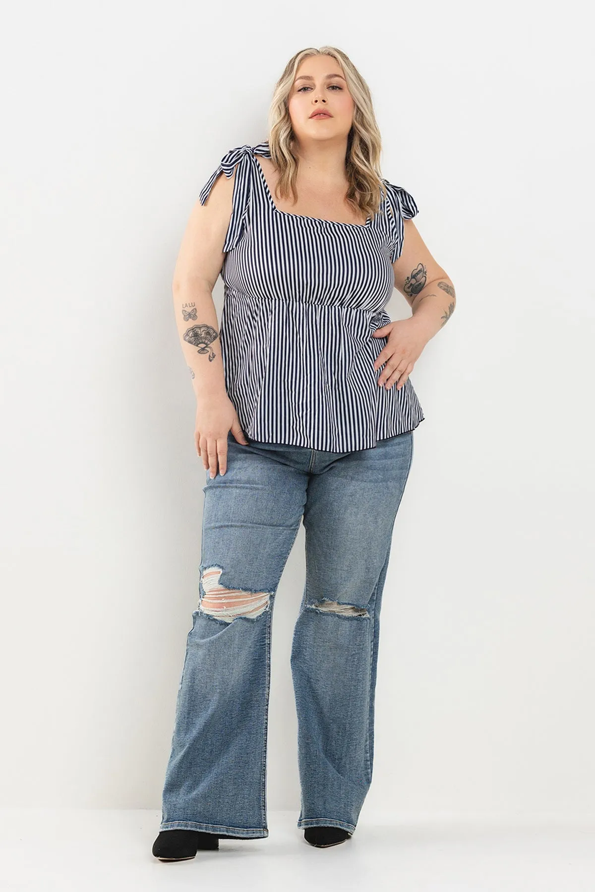 MID RISE DISTRESSED KICK FLARE JEANS - PLUS sold by Sneak Peek product image thumbnail 4