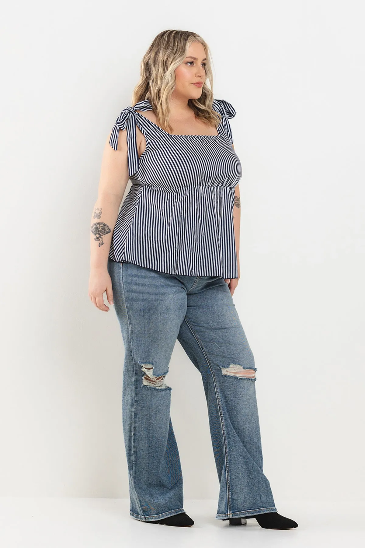 MID RISE DISTRESSED KICK FLARE JEANS - PLUS sold by Sneak Peek product image thumbnail 2