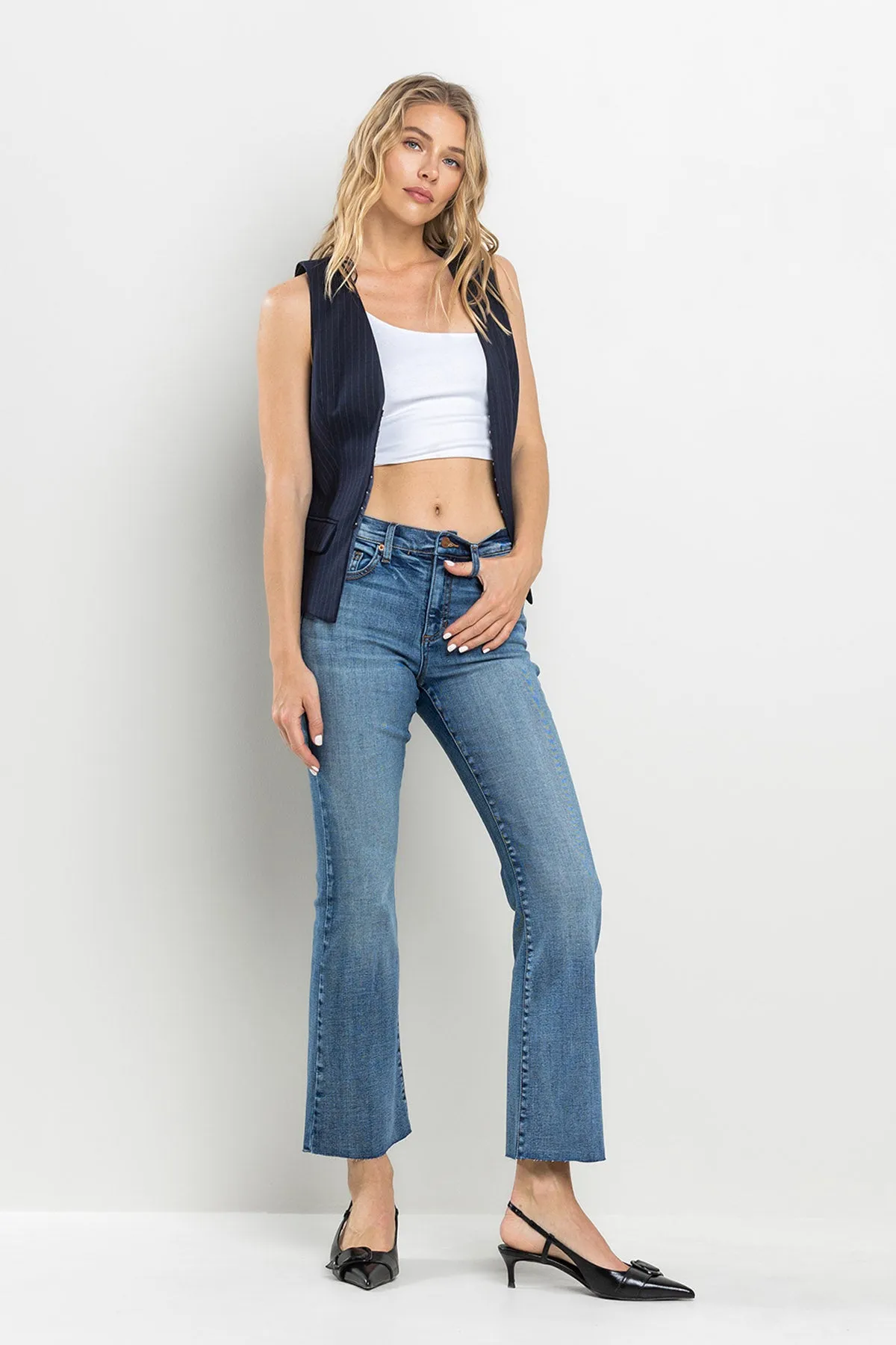 MID RISE CROPPED RAW HEM KICK FLARE JEANS - MEDIUM sold by Sneak Peek product image thumbnail 4