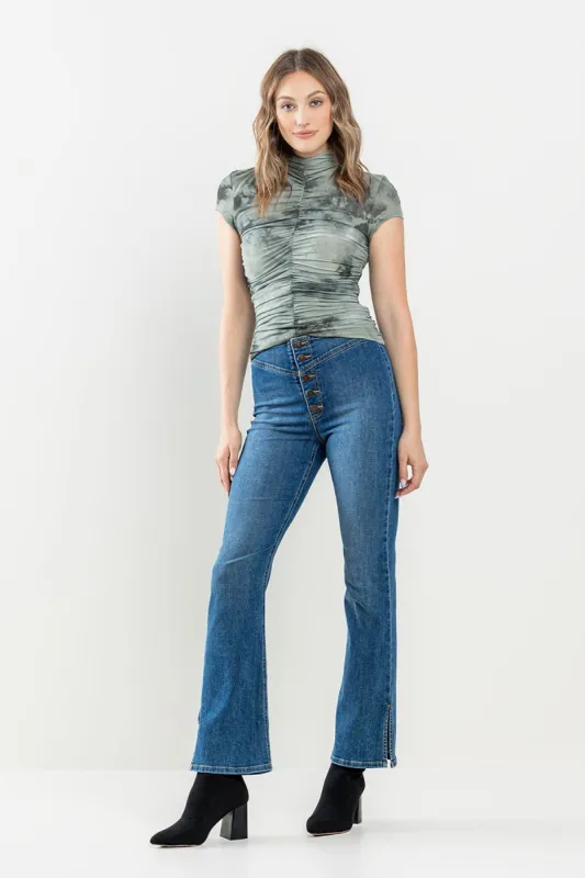 HIGH RISE BUTTON FLY SLIM BOOTCUT JEANS WITH SIDE SLIT - MEDIUM WASH sold by Sneak Peek