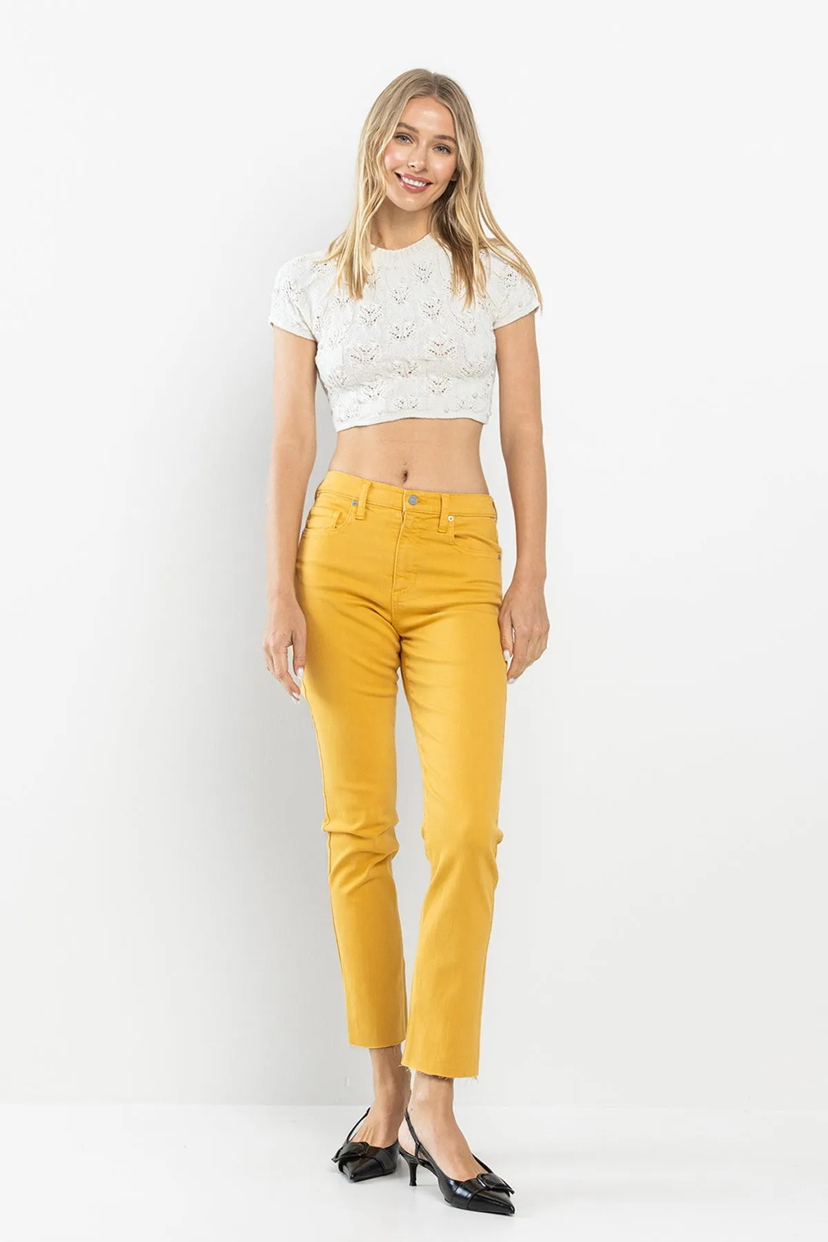 HIGH RISE CROPPED SLIM STRAIGHT JEANS - INCA GOLD sold by Sneak Peek