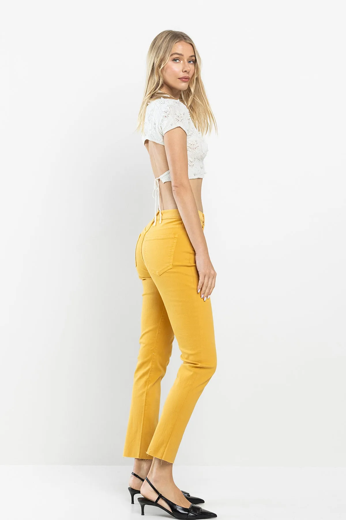 HIGH RISE CROPPED SLIM STRAIGHT JEANS - INCA GOLD sold by Sneak Peek product image thumbnail 3