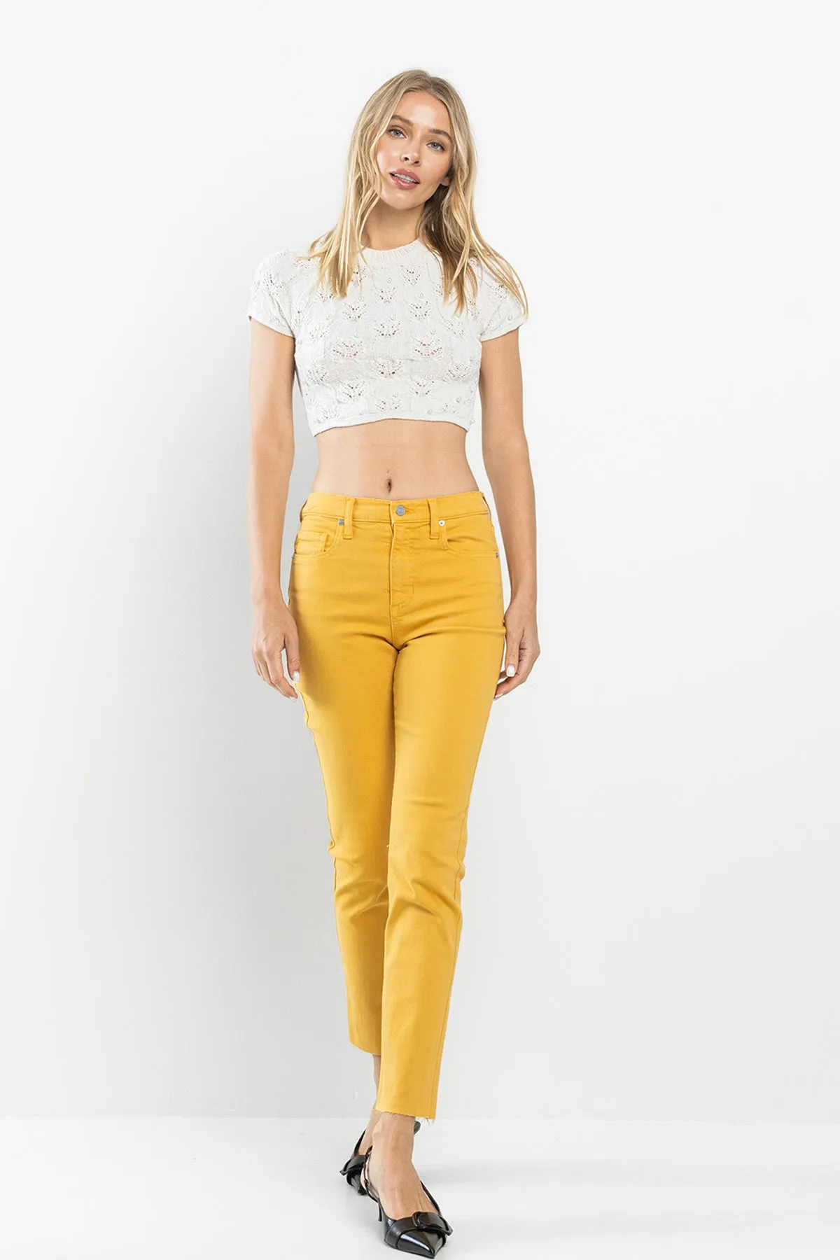 HIGH RISE CROPPED SLIM STRAIGHT JEANS - INCA GOLD sold by Sneak Peek product image thumbnail 4