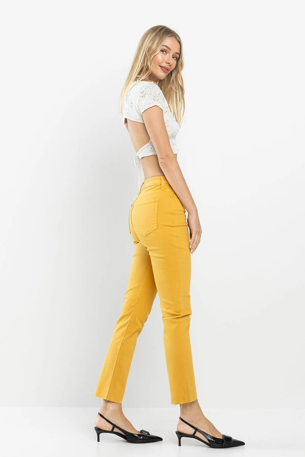 HIGH RISE CROPPED SLIM STRAIGHT JEANS - INCA GOLD sold by Sneak Peek product image thumbnail 5