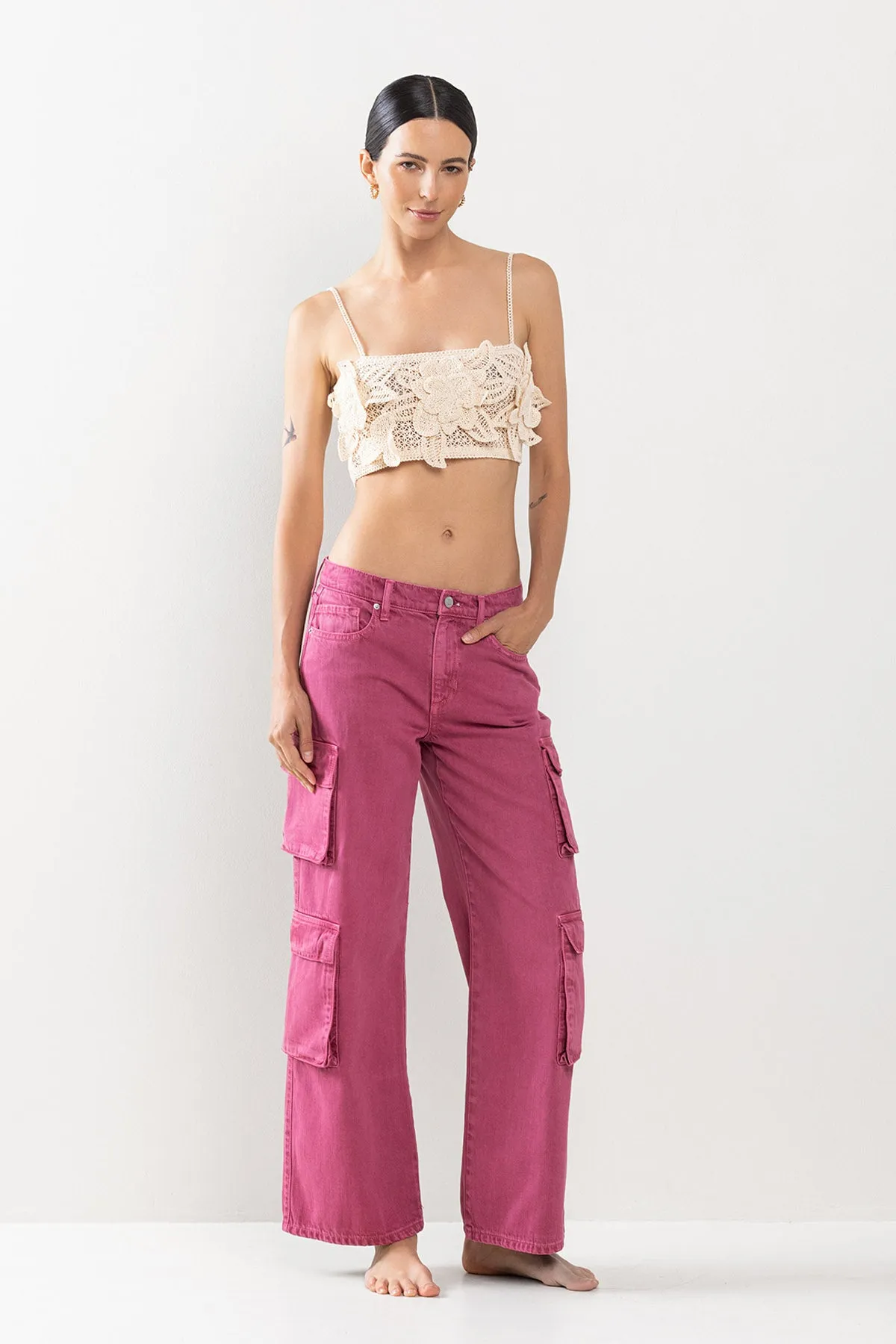 MID RISE WIDE-LEG CARGO PANTS WITH SIDE POCKETS - MAUVE WOOD sold by Sneak Peek product image thumbnail 5