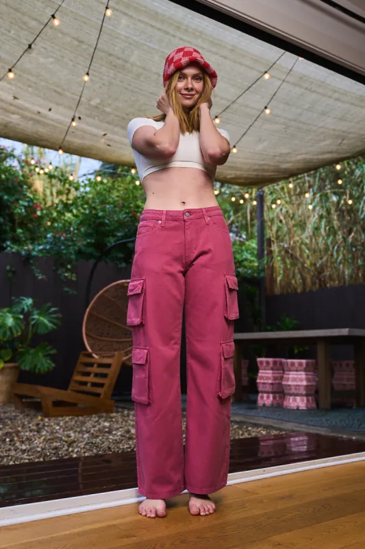 MID RISE WIDE-LEG CARGO PANTS WITH SIDE POCKETS - MAUVE WOOD sold by Sneak Peek