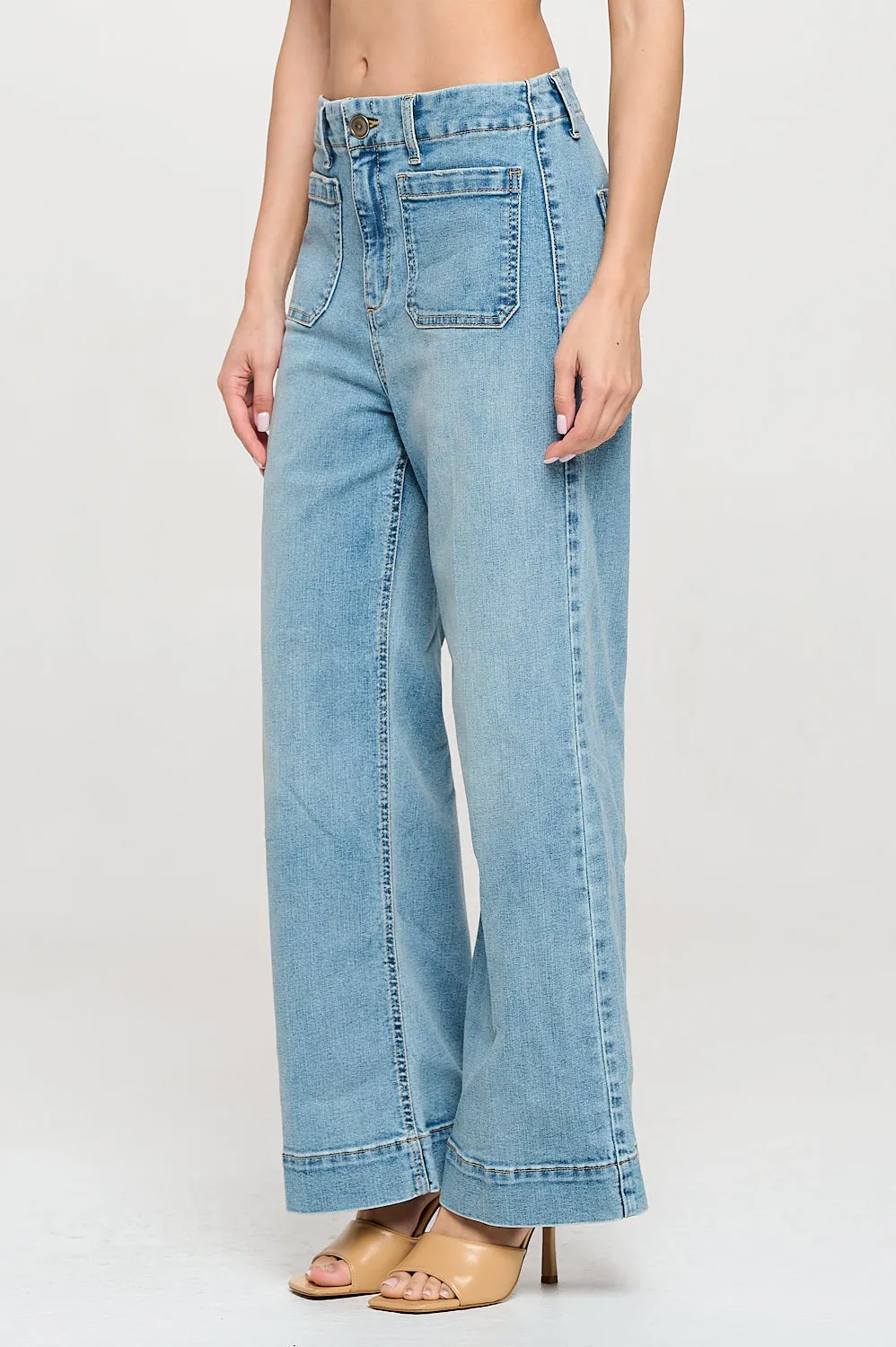 HIGH RISE WIDE LEG JEANS WITH SQUARE FRONT POCKETS - LIGHT WASH sold by Sneak Peek product image thumbnail 5