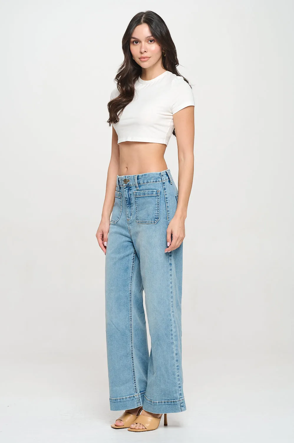 HIGH RISE WIDE LEG JEANS WITH SQUARE FRONT POCKETS - LIGHT WASH sold by Sneak Peek product image thumbnail 2