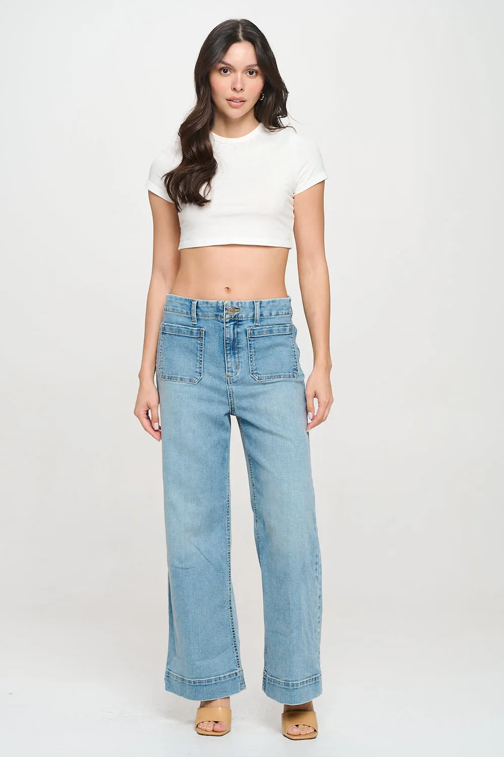 HIGH RISE WIDE LEG JEANS WITH SQUARE FRONT POCKETS - LIGHT WASH sold by Sneak Peek product image thumbnail 4