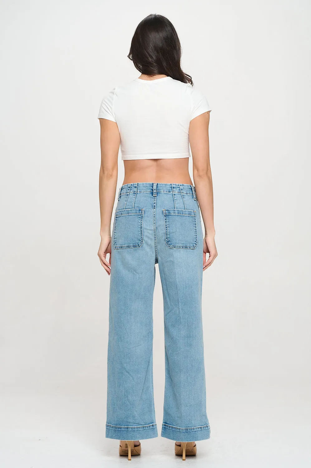 HIGH RISE WIDE LEG JEANS WITH SQUARE FRONT POCKETS - LIGHT WASH sold by Sneak Peek product image thumbnail 3