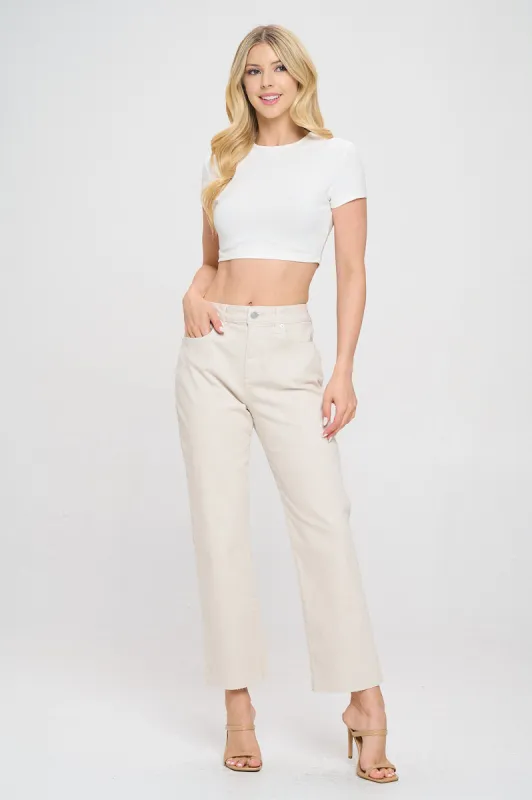 HIGH RISE STRAIGHT LEG RAW CUT HEM TROUSERS - MOONSTRUCK sold by Sneak Peek