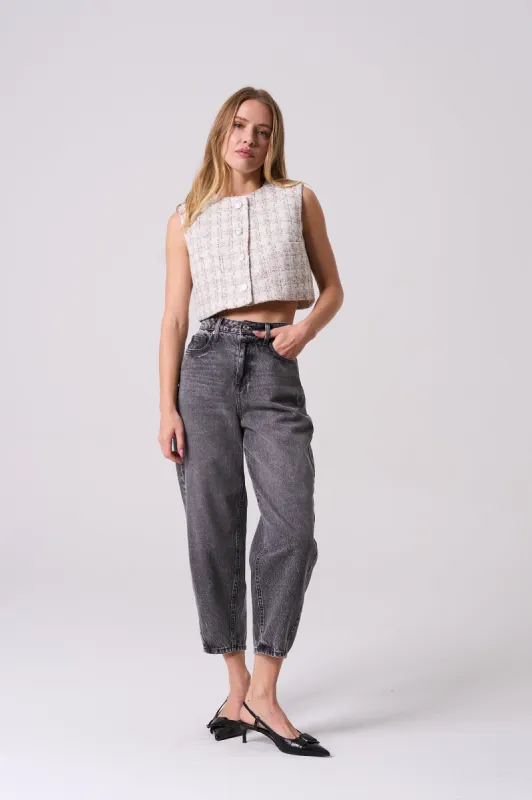 HIGH RISE BALLOON FIT JEANS - GREY sold by Sneak Peek