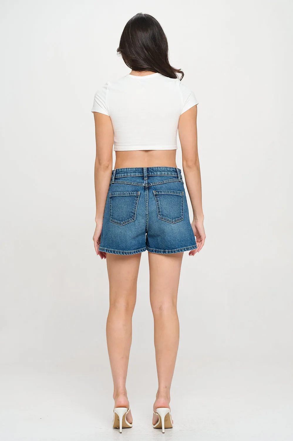HIGH RISE DENIM SHORTS WITH FRONT PATCH POCKETS - MEDIUM VINTAGE sold by Sneak Peek product image thumbnail 4