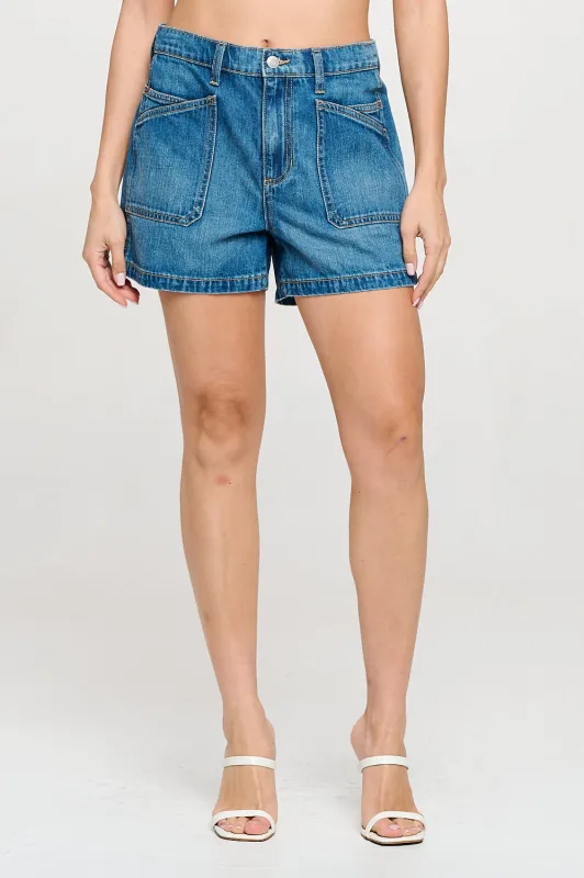 HIGH RISE DENIM SHORTS WITH PORKCHOP POCKETS - MEDIUM sold by Sneak Peek
