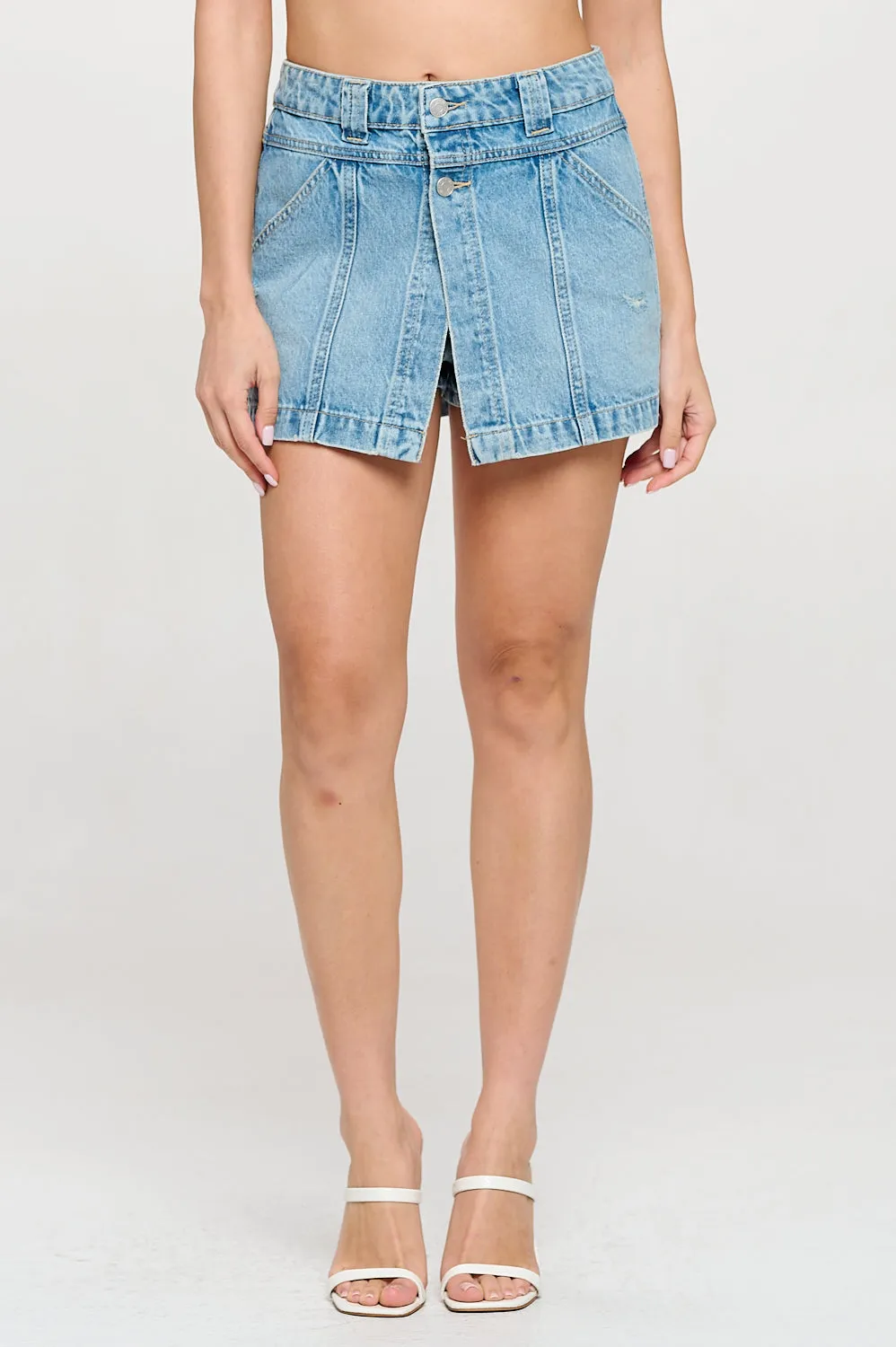 HIGH RISE DENIM MINI SKORT - MEDIUM LIGHT sold by Sneak Peek product image thumbnail 5