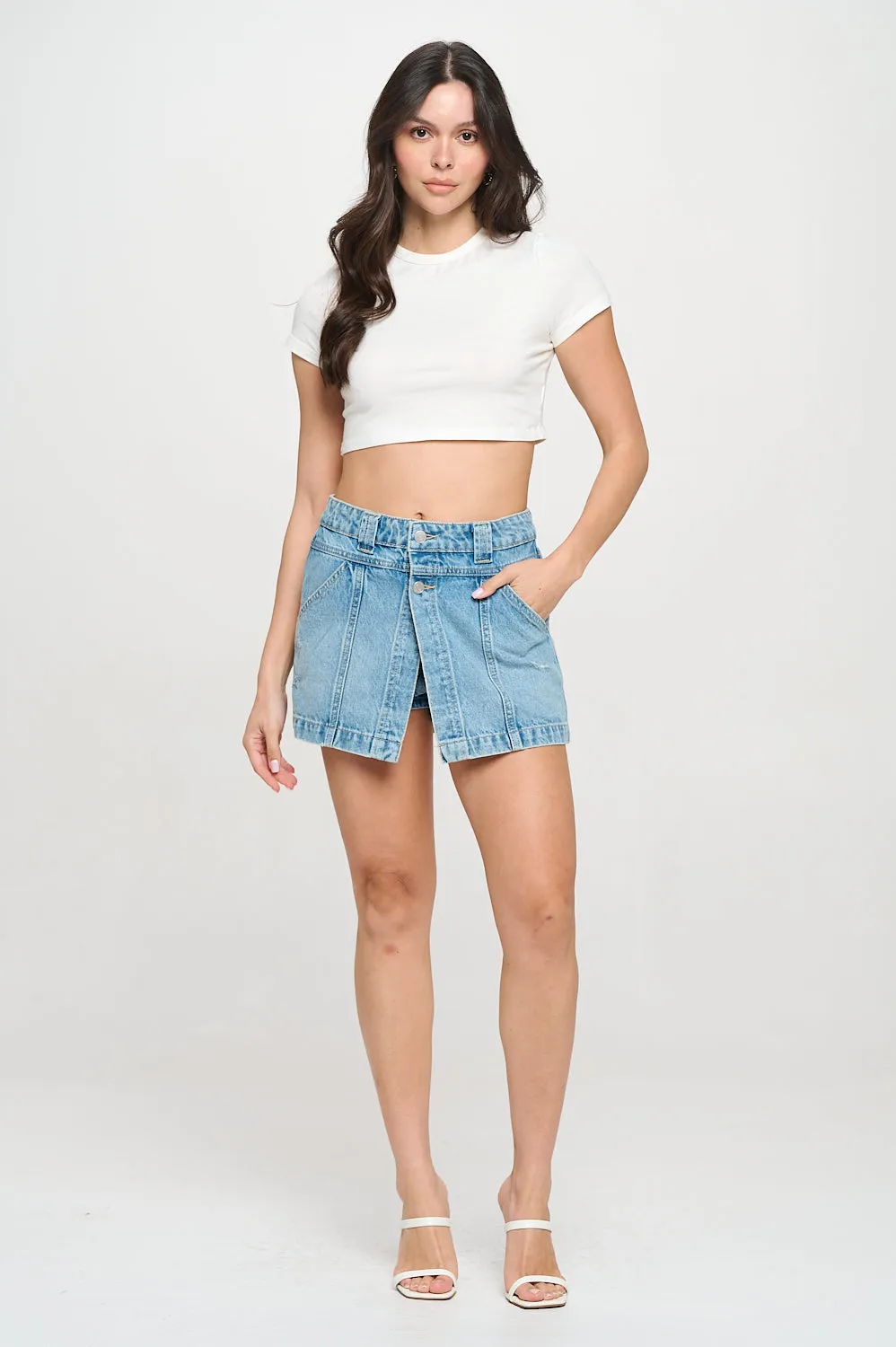 HIGH RISE DENIM MINI SKORT - MEDIUM LIGHT sold by Sneak Peek product image thumbnail 4