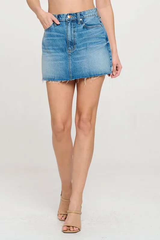 HIGH RISE DENIM MINI SKIRT - MEDIUM WASH sold by Sneak Peek