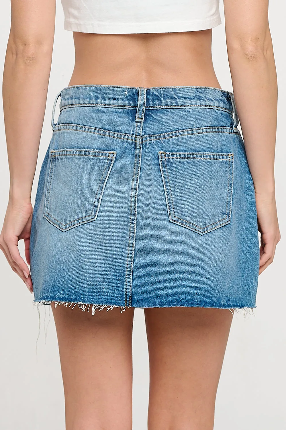 HIGH RISE DENIM MINI SKIRT - MEDIUM WASH sold by Sneak Peek product image thumbnail 3