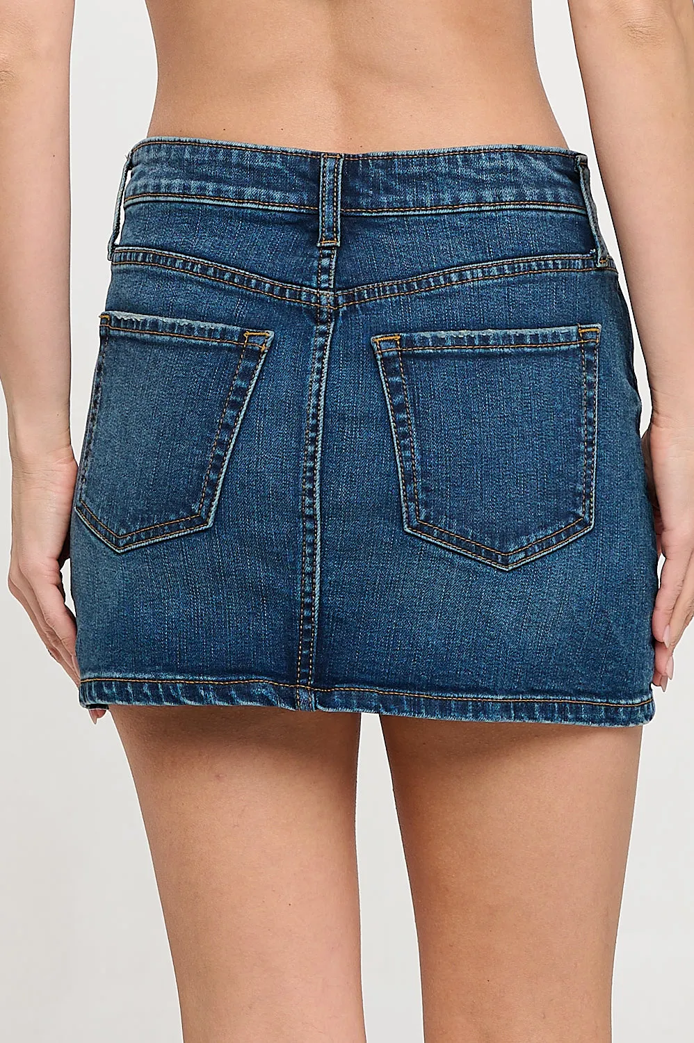 HIGH RISE DENIM MINI SKIRT - DARK WASH sold by Sneak Peek product image thumbnail 3