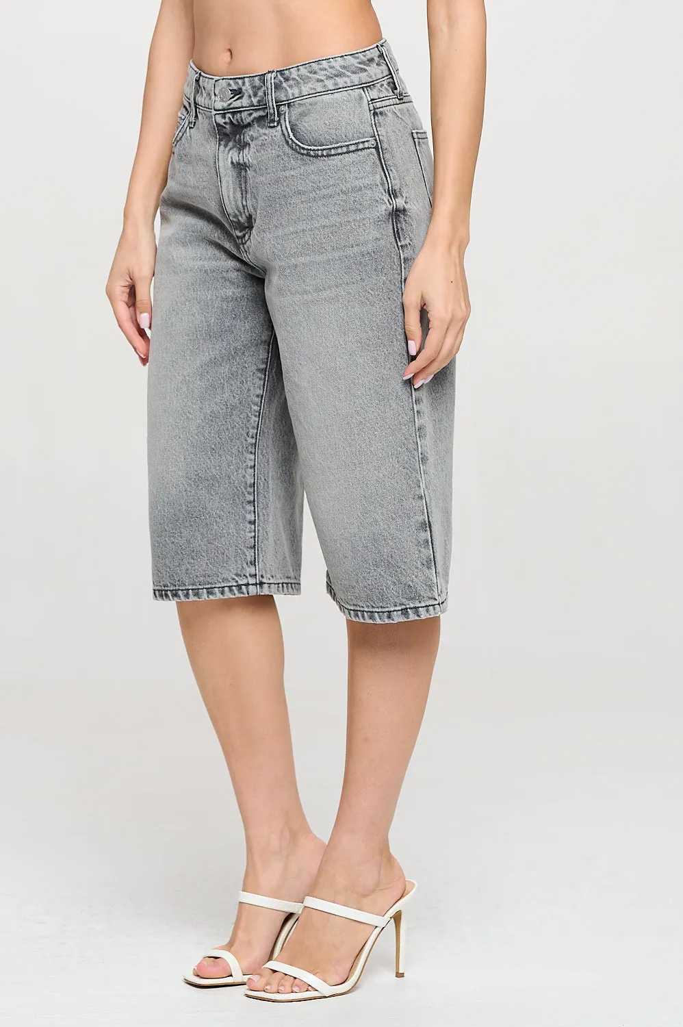 MID-RISE DENIM JORTS - LIGHT GRAY sold by Sneak Peek product image thumbnail 4