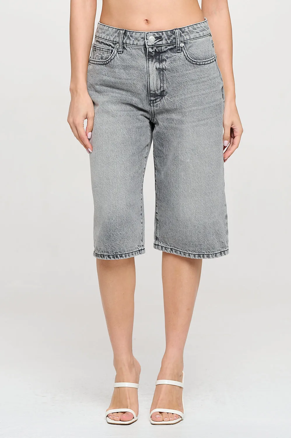 MID-RISE DENIM JORTS - LIGHT GRAY sold by Sneak Peek product image thumbnail 2