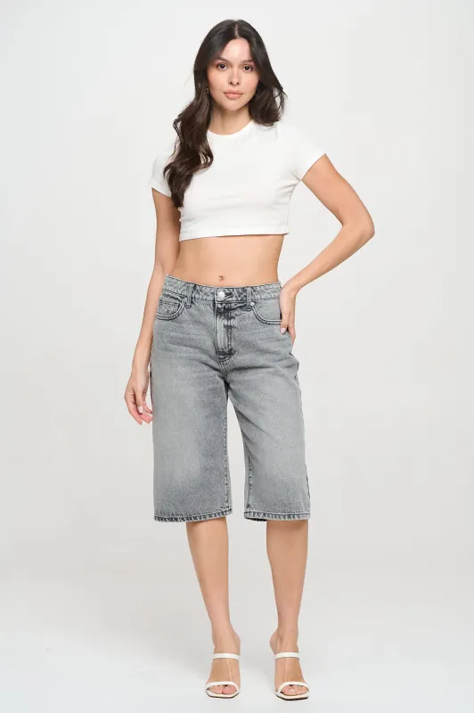 MID-RISE DENIM JORTS - LIGHT GRAY sold by Sneak Peek