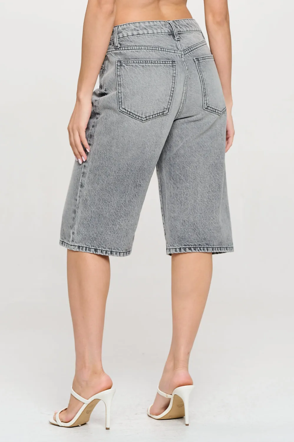 MID-RISE DENIM JORTS - LIGHT GRAY sold by Sneak Peek product image thumbnail 3