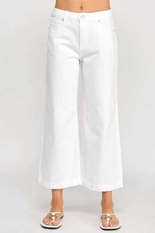 MID RISE CROPPED WIDE LEG JEANS - WHITE sold by Sneak Peek