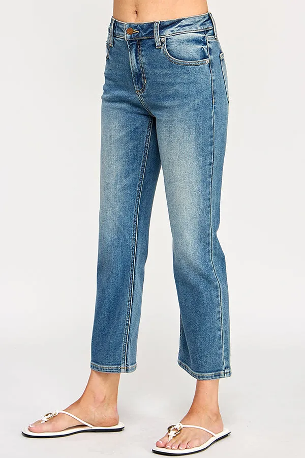 HIGH RISE CROPPED REGULAR STRAIGHT JEANS - MEDIUM DARK sold by Sneak Peek product image thumbnail 3