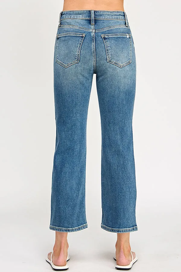 HIGH RISE CROPPED REGULAR STRAIGHT JEANS - MEDIUM DARK sold by Sneak Peek product image thumbnail 4