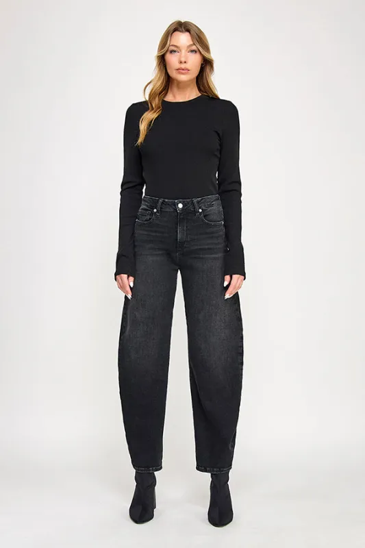 BARRYMORE - HIGH RISE BARREL JEANS IN WASHED BLACK sold by Sneak Peek